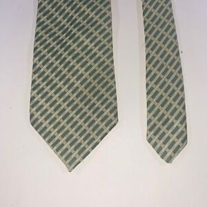 Prince Consort Golden Clasp Vintage Mens Tie Green‎ Cream Geometric Pattern USA